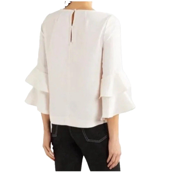 J. Crew Lana Blouse Women Size 6 Tiered Ruffled Bell Sleeve Ivory Classic - Picture 7 of 10